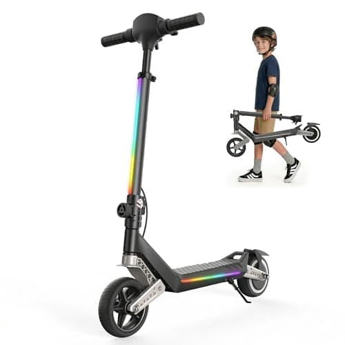 Image of Kid Electric Scooter, Teenage Kickscooter Toy Gift For Ages 6 To 12 Years Adjustable Height Folding Ride With 150W Motor 21.6V Battery 6.5Inch Solid Wheel Max 10mph 70kg Load, Black