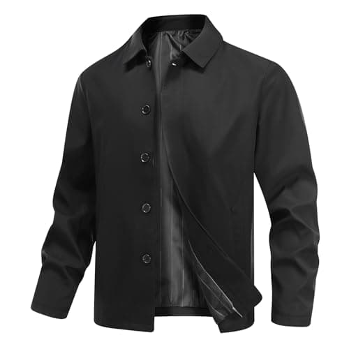 Image of Allthemen Men's Lightweight Casual Jacket Classic Loose Fit Lapel Button Coat Solid Color Black L