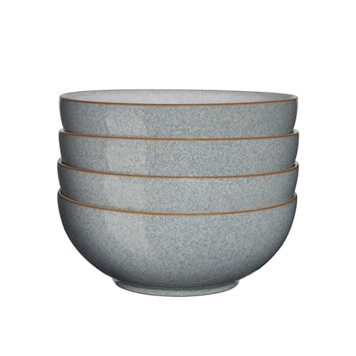 Image of Denby - Elements Light Grey Coupe Cereal Bowls Set of 4 - Dishwasher Microwave Safe Crockery 820ml 17cm - Pale Grey Ceramic Stoneware Tableware - Chip & Crack Resistant Soup Bowls