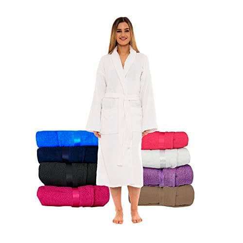 Image of CICK Towelling Bath Robe Premium Quality Bathrobes for Women Highly Absorbent 100% Cotton Shawl Design for Men & Women for Loungewear White SM