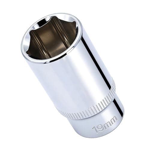 Image of Youzzei 19mm Deep Socket 3/8" Drive, 6 Point 3/8 Inch Square Drive Socket, Polishing CR-V Alloy Steel 19mm Metric Sockets 2.52" Length for Car Repair Mechanical Maintenance Home Use