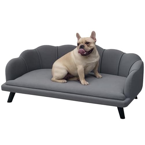 Image of PawHut Dog Sofa for Medium, Large Dogs, Shell Shaped Pet Couch Bed w/Legs, Cushion, Washable Cover - Grey