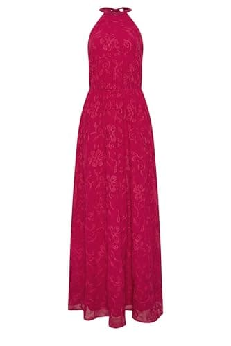 Image of Long Tall Sally - LTS Tall Berry Embroide Halterneck Maxi Dress - Women's Red