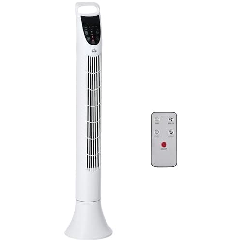 Image of HOMCOM 36'' Freestanding Tower Fan, 3 Speed 3 Mode, 7.5h Timer, 70 Degree Oscillation, LED Panel, 5M Remote Controller, White