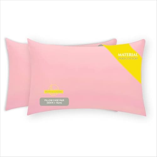 Image of Pillow Cases 2 Pack 50CM x 75CM, Poly Cotton Pillow Cases 2 Pack Housewife Pair of Pillowcases, Easy Care Soft Stain Resistant Luxury Pair Pack (Pink)