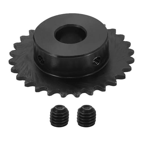 Image of sourcing map #25 Chain Roller Sprocket 14mm Bore 59.5mm OD, 28 Tooth C45 Carbon Steel ANSI #25 Roller Sprocket Round Hole with Set Screws for ISO 04C Chain, Black