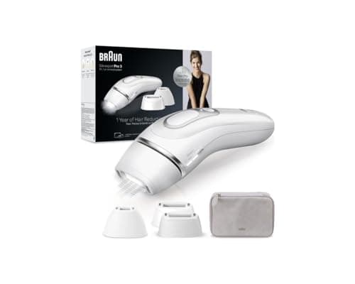 Image of Braun Silk-Expert Pro 3 Pulsed Light, Home Hair Removal, Alternative to Laser Hair Removal, IPL Epilator with Case and 3 Heads for Face and Body, White/Silver, PL3230