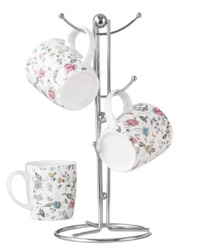 Image of Royal Cuisine Kitchen Roll Holder Mug Tree Set Paper Towel Holder Cup Holder Mug Stand for Kitchen Countertop Durable Mug Holder with 6 Hooks-Kitchenware