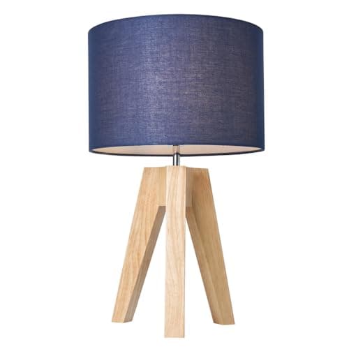 Image of LITECRAFT Devlin Table Lamp Wooden Tripod Base with Drum Shade - (Natural, Navy)