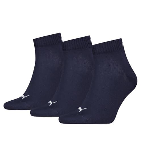 Image of PUMA Sports Ankle Trainer Socks Unisex Quarters (3 Pair Packs) Everyday Comfort - Navy UK 12-14