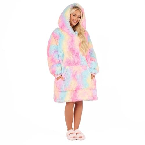 Image of Sienna Fluffy Blanket Hoodie, Mothers Day Gifts Soft Sherpa Fleece Warm Cosy Oversized Hoodie Women Wearable Blanket Hooded Snoodie for Adult Teens Men Big Pocket, Tie Dye