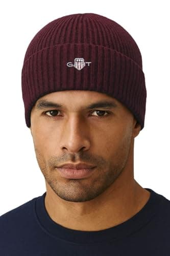 Image of GANT Cotton Blend Logo Beanie Hat, Plumped Red, One Size