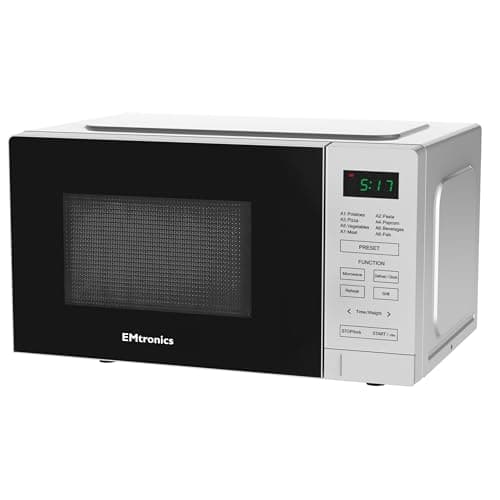 Image of EMtronics 20 Litre 700W Digital Microwave with 800w Grill, 10 Power Levels, 8 Preset Options, Defrost Function and Cavity Light - Silver