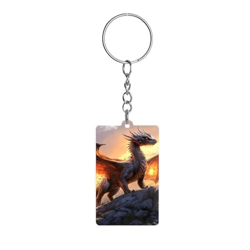 Image of Fire Dragon with Flame Personalised Keychain Car Keyring with Acrylic Pendant for Wallet Backpack