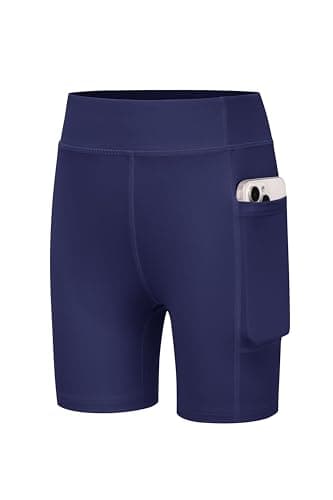 Image of Arshiner Girls Shorts Sports Short Leggings Blue Children Cycling Shorts Breathable High Waist Gym Shorts with Pocket 11-12 Years