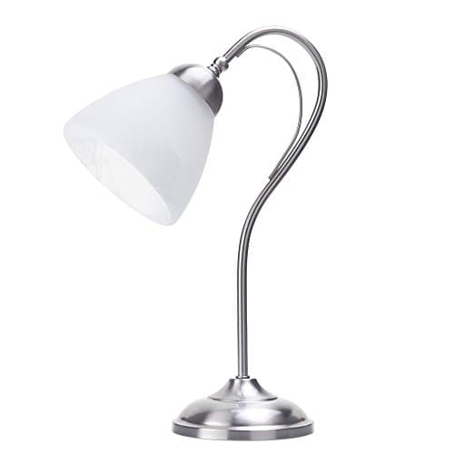 Image of LITECRAFT Barcelona Table Lamp Curved Arm with Alabaster Glass Shade - (Satin Nickel)