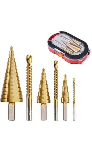 Image of 6 Pcs Titanium Coated Drill Bit Set, Including 3 Sizes of Step and Twist Drill Bits for Metalworking, Woodworking, Hole Drilling