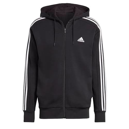 Image of adidas Men's Essentials French Terry 3-Stripes Full-Zip Hoodie, Black/White, S