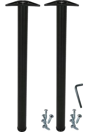 Image of Merriway BH02111 (2 Pcs) Heavy Duty Steel Table Legs, Black, 710-740mm (28-29.1") x 60mm (2.4"), Pack of 2