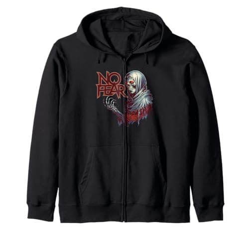 Image of Motivational Quote Skull No Fear Simple Vintage Zip Hoodie