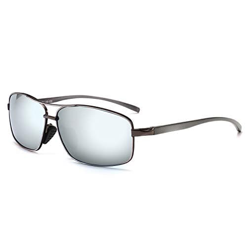 Image of SUNGAIT Lightweight Rectangular Polarized Golf Sunglasses UV400 Protection (Gunmetal Frame Silver Mirror Lens, 62) 2458 QKSYUK