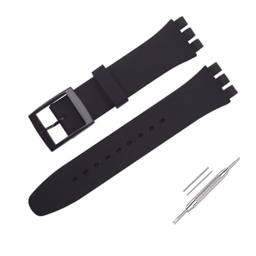 Image of OLXIYOC Watch Strap for Swatch, Silicone Waterproof Watch Strap (17mm, Black)