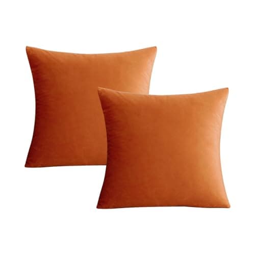 Image of VAKADO Autumn Burnt Orange Velvet Cushion Covers Throw Pillow Covers Thanksgiving Square Cozy Soft Solid Decorative Home Decor for Couch Sofa Bedroom Car Set of 2,40x40