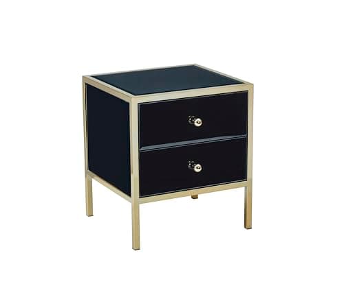 Image of Birlea Black Mirrored Bedside Fenwick Mirror Glass Rose Gold 2 Drawer Cabinet