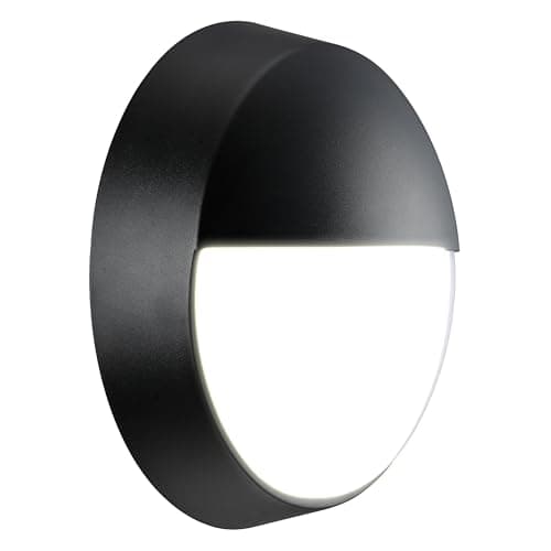 Image of Luceco Eco Outdoor LED Bulkhead Light, Decorative Exterior Lighting, Eyelid Design, Round, Black, IP54, 10W, 400lm, 4000K, EBEE10S40