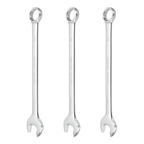 Image of sourcing map 3Pcs Combination Wrench 24mm Metric 12-Point Box and Open End CR-V Steel Double Ended Spanner Tool for Automotive Pipe Furniture Machinery DIY Repair, Silver White