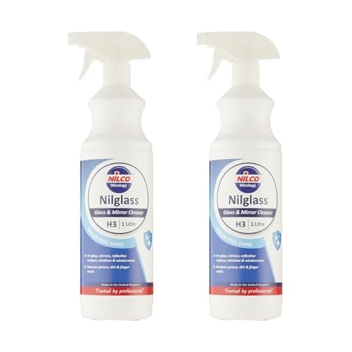 Image of Nilco Set of 2 Nilglass Professional H3 Glass Mirror Cleaner 1 Litre - Trigger Spray Bottle For Cars Homes Window Cleaning No Smears Quick Easy to Use Also Very Good on Chrome - TWO PACK
