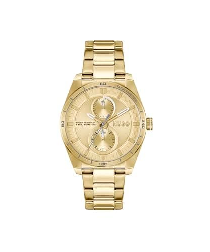 Image of HUGO Analogue Multifunction Quartz Watch for Women #Fast for HER Collection with Gold Colored Stainless Steel Bracelet - 1540171