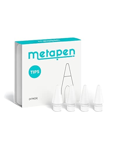 Image of Metapen 4 Pack Tips Compatible with Apple Pencil Pro, USB-C, 2nd, 1st Gen and A8/A11/Air8/A14/D1-1:1 Original Size, Super Durable, Replacement Apple Pencil Tips, High Sensitivity iPad Pen Nibs, White