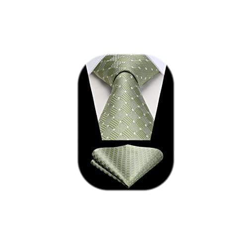 Image of HISDERN Plaid Tie for Men With Handkerchief Woven Classic Men's Sage Green Necktie & Pocket Square Set