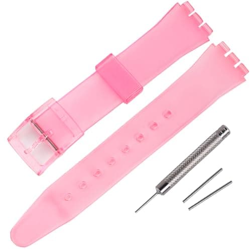 Image of Rihahisy Silicone Rubber Watch Strap/Watch Band Replacement for Swatch (17mm, Clear Pink)