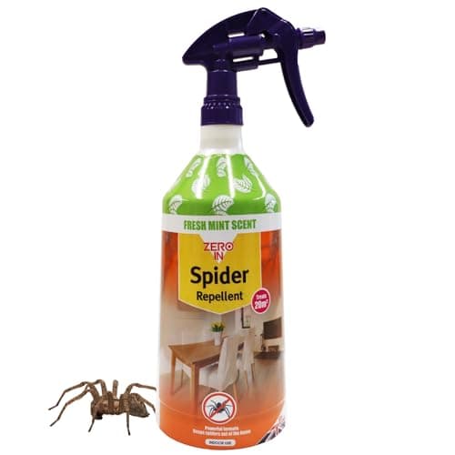 Image of Zero In Spider Repellent – Indoor Peppermint Oil Spray – Non-Toxic, Natural Mint Deterrent – Easy to Use Spider Repellent Spray – Safe for Home Use & Around Pets, Lasts up to 3 Weeks – 1L