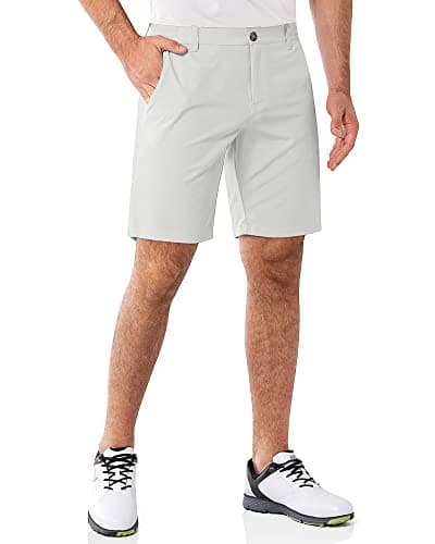 Image of 33,000ft Men's Golf Shorts 9" Dry Fit Stretch Golf Short UPF 50+ Lightweight Flat Front 4-Way Stretch Bermuda Shorts Breathable Shorts with 4 Pockets and Tee Holders, Light Grey 38W x 9L