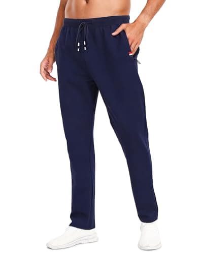 Image of SIHOHAN Tracksuit Bottoms Men Open Hem Joggers with Zip Pockets Jogging Bottoms Cotton Gym Trousers Running Sports Lounge Casual Sweatpants Navy