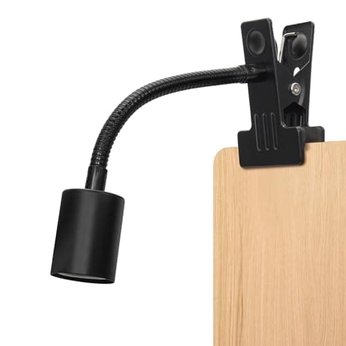 Image of Milpoel E27 Clip On Desk Lamp, Flexible Gooseneck, Metal Clamp for Reading, Office, Study (Black, 1 Pack)