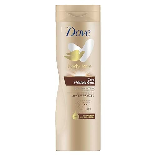 Image of Dove Care + Visible Glow Medium to Dark Gradual Self-Tan Body Lotion 400 ml