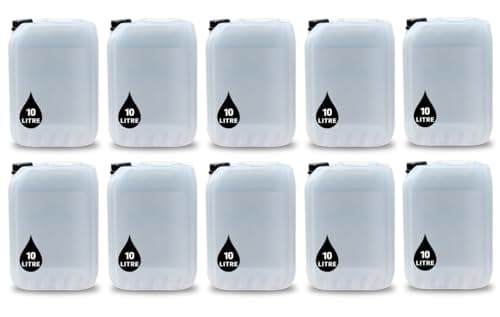 Image of PowerChem 10 x 10L JERRY CAN - UN Approved Stackable Bottle Container + 51mm Tamper Evident Cap | Perfect for Storage of Water Liquid NATURAL