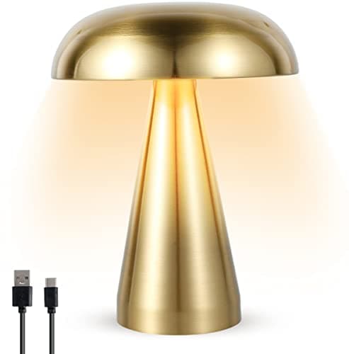 Image of Mushroom Table Lamp Rechargeable Desk Lamp Portable Cordless LED Desk Light Touch Control Night Light with 3 Color Dimming Decorative Metal Bedside Lamp for Bedroom Living Room Dining Room( gold )