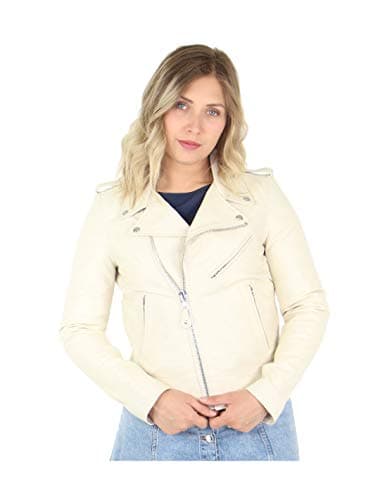 Image of Schott NYC Women's Perfecto Biker Jacket without belt Long Sleeve Jacket, Off-White, Large