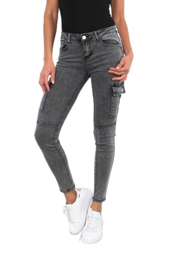 Image of Noir Triple XXX Women's Cargo Pants Skinny Trousers Stretch Joggings Skinny Jeans UK 6-16 (UK, Numeric, 10, Regular, Regular, Grey)