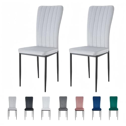 Image of mcc direct Set of 2 Dining Chairs, Velvet High Back Kitchen Chairs with Upholstered Soft Seat and Metal Legs for Home, Office, Dining and Reception - Elle (Light Grey)