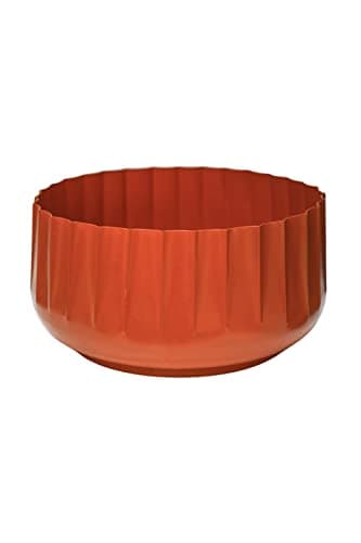 Image of Ivyline Hudson Corrugated Bowl Planter in Orange - Frost & Rust Resistant - Outdoor Lightweight Ridged Plant Pot - H15 x D30 cm