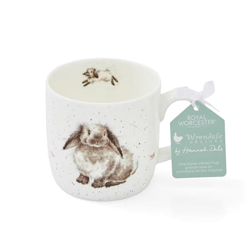 Image of Royal Worcester x Wrendale Designs 'Rosie Rabbit' Coffee Mug - Fine Bone China White Mug with Handle, Microwave & Dishwasher Safe, Featuring Rabbit Animal Design by Artist Hannah Dale, 310ml