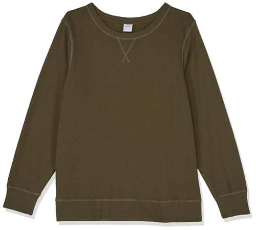 Image of Amazon Essentials Women's French Terry Fleece Crewneck Sweatshirt (Available in Plus Size), Olive, Small