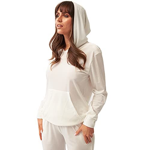 Image of OHS Ladies Velour Velvet Hoodie Womens Tracksuit Hooded Top Loungewear Joggers, Cream - Large