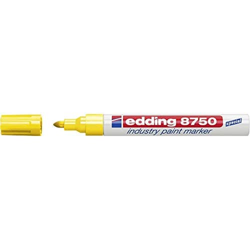 Image of edding 8750 industry paint marker - yellow - 1 pen - bullet tip 2-4 mm - paint marker for writing on dusty, slightly oily surfaces, tyres, metal, glass and wood - permanent, waterproof